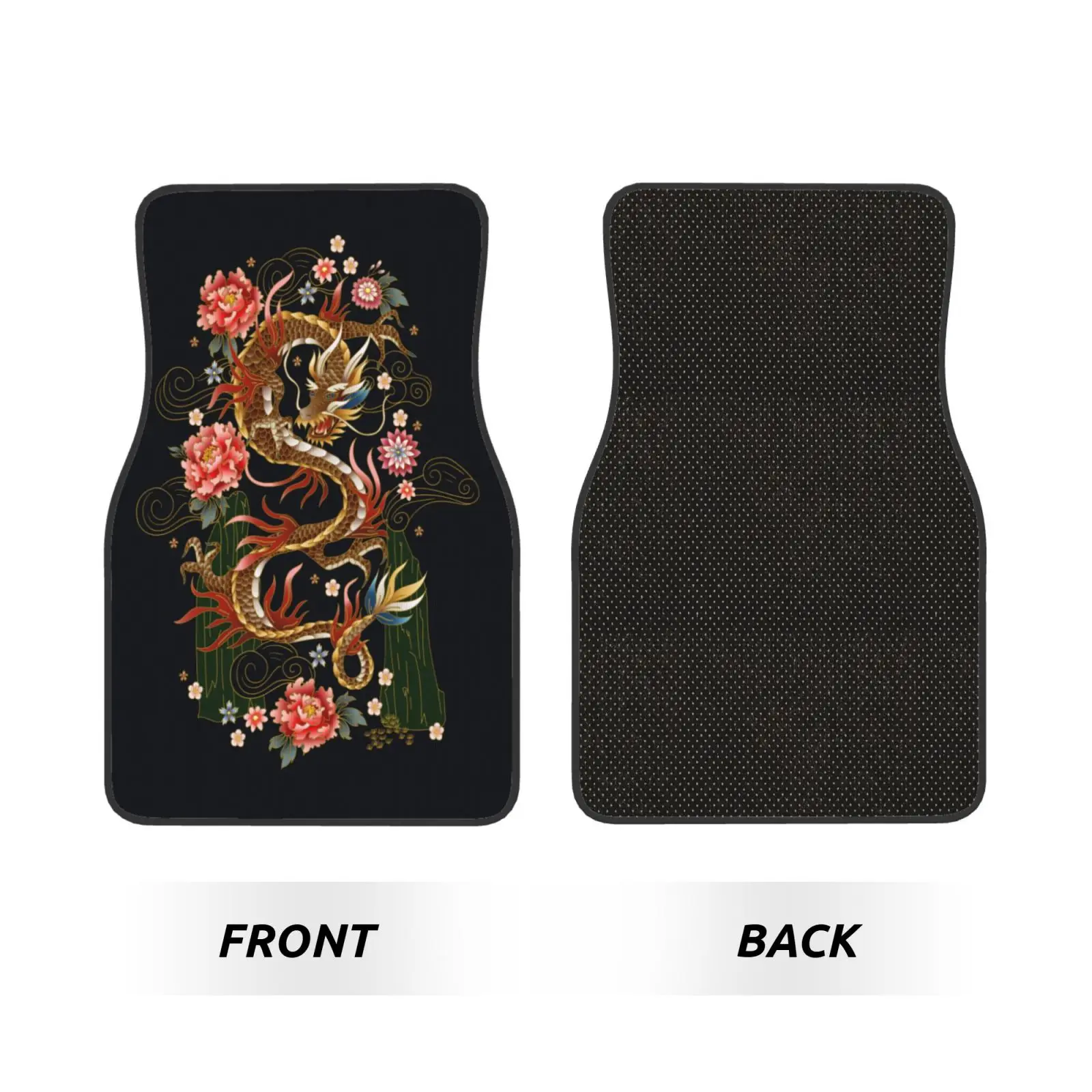 Chinese Flower Peony  and Dragon Car Floor Mats Waterproof Car Carpet Mat Set of 4pcs with Anti-Slip Backing Fit for SUV Trucks