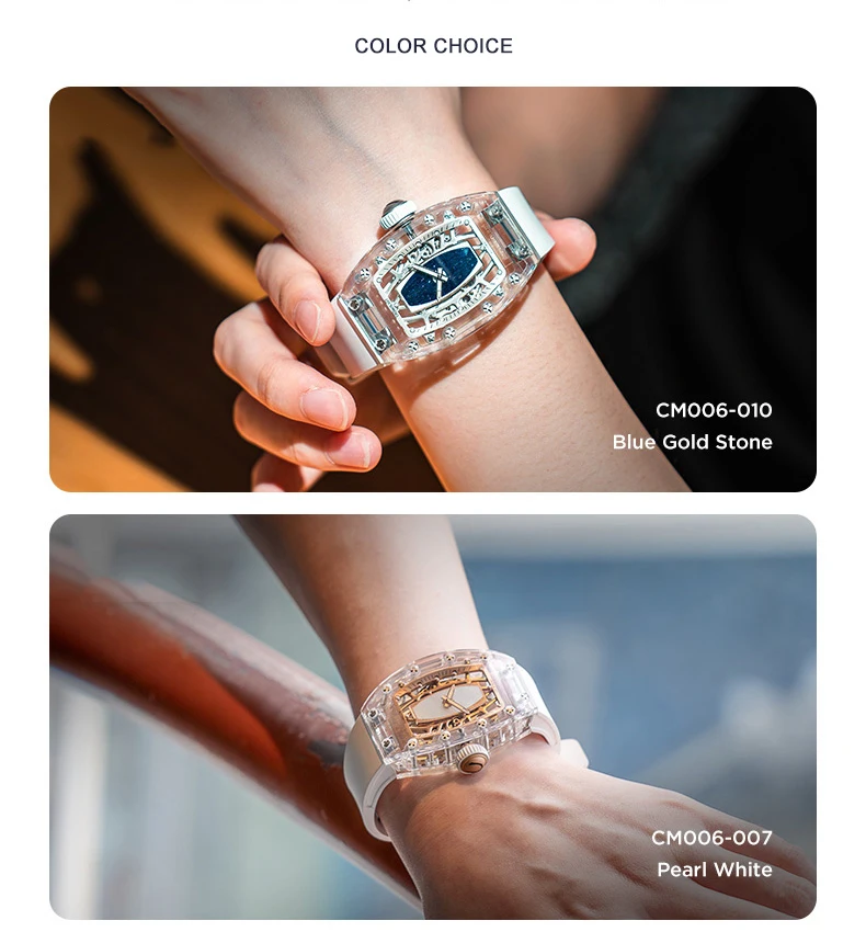 CRONUSART Women Automatic Watch 31.5mm*45.5mm Ladies Mechanical Wristwatch K9 Crystal Tonneau Case Sapphire Mirror