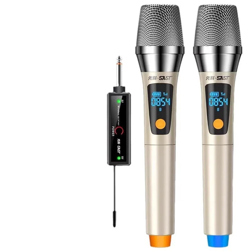 Xianke OK-123 ميكروفون لاسلكي واحد إلى اثنين من قطعة U تردد قابل للتعديل مكبر صوت منزلي كاريوكي معدني مضاد للعواء