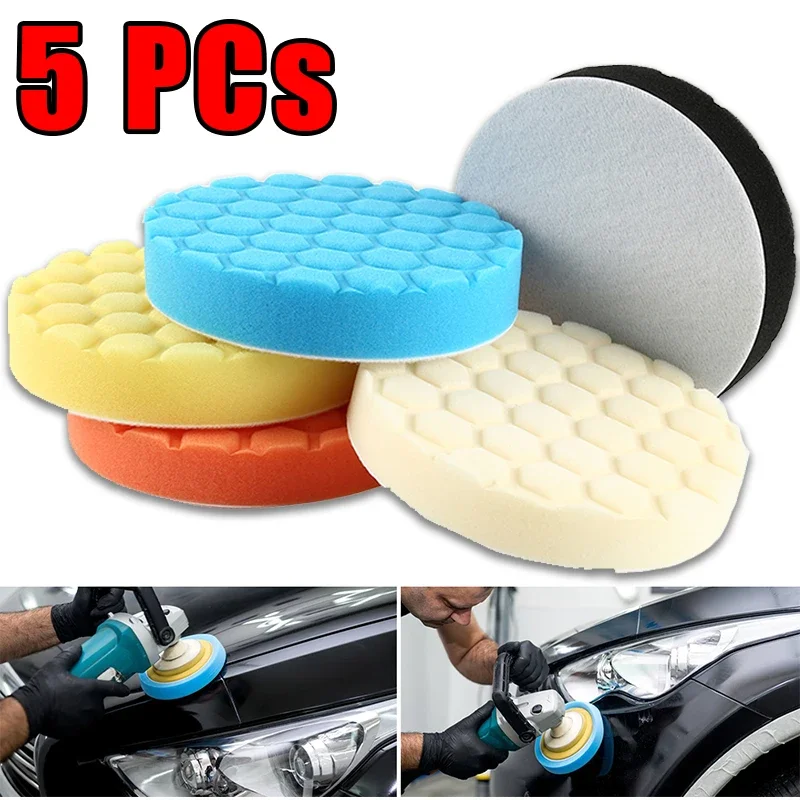 3/4/5/6/7Inch 5PCs Car Polishing Pad Kit Clean Sponge Waxing Buffing Pad Set Sponge Pads for Car Polisher Power Tool Accessories