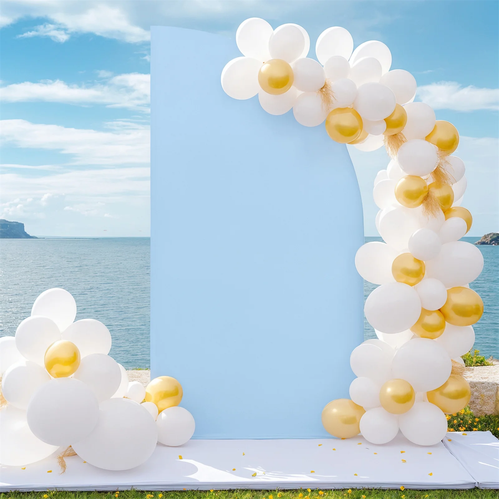 

5FT Cloth Cover Half Moon Shape 2-Sided Design Reusable Elastic Scalability Arch Backdrop Stand Cover For Birthday Party Wedding