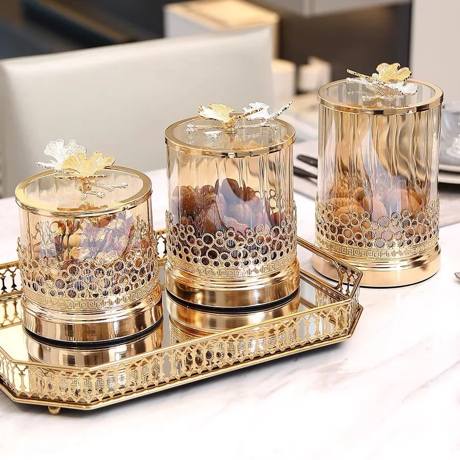 

American Style Tea Crystal Glass Storage Jar Snack Fruit Candy Jar Home Storage Butterfly Candy Decorative Ornament