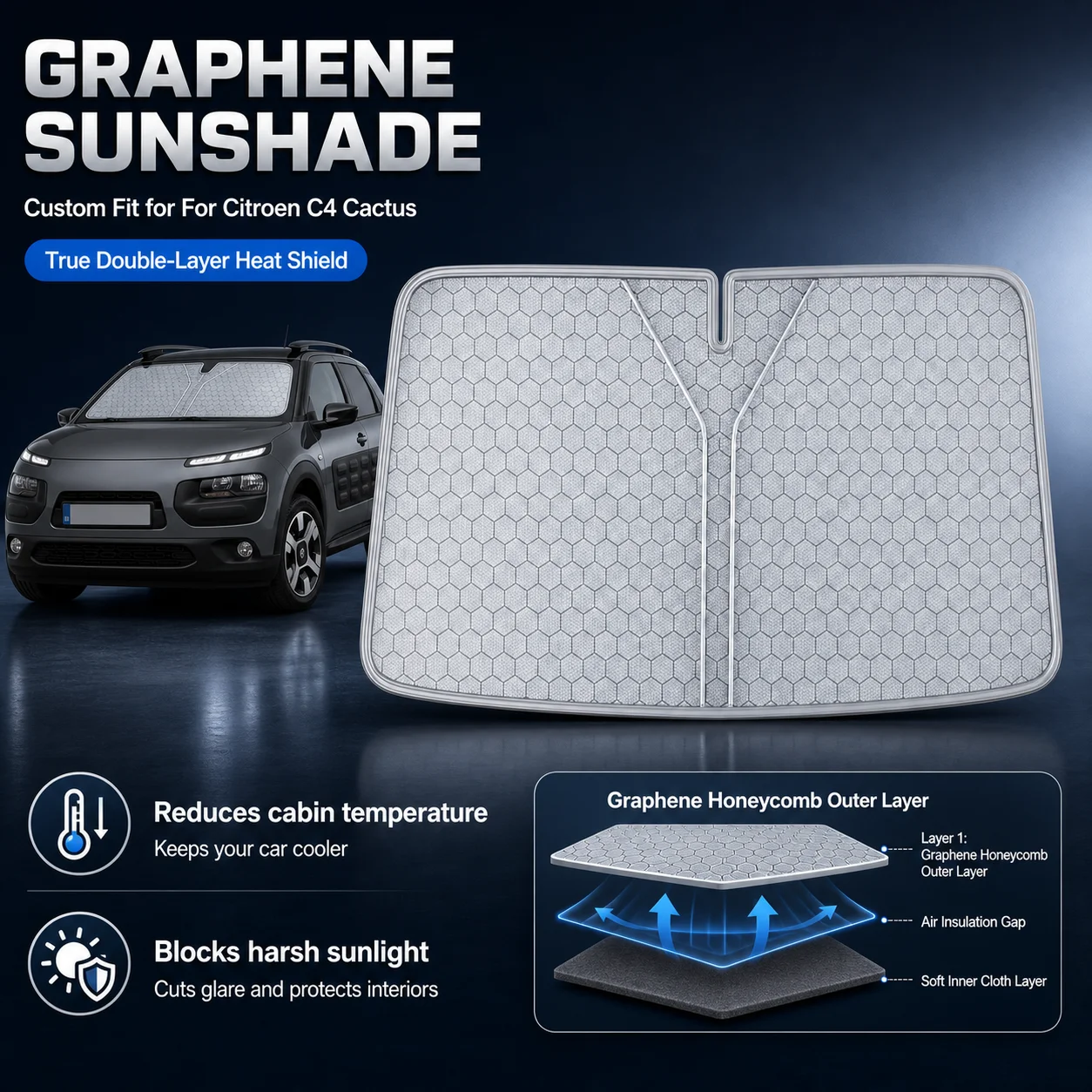 For Citroen C4 Cactus Graphene Windshield Sunshade Custom Fit Car Sunshade UV Sun Protection Car Interior Accessories