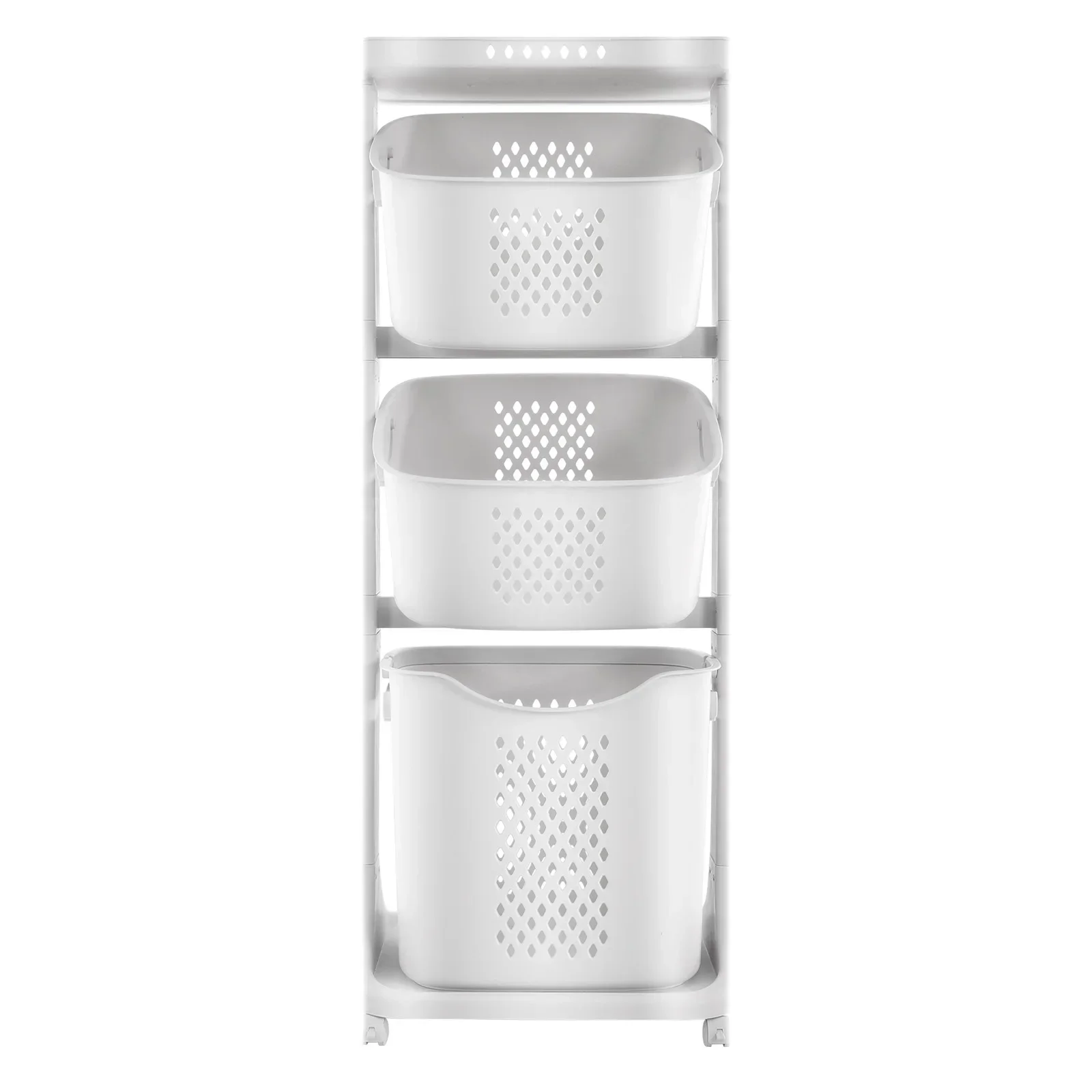 3 Tier Rolling Laundry Hamper Cart White Laundry Baskets with Wheels for Kitchens Bathrooms Bedrooms Classrooms Laundry Rooms