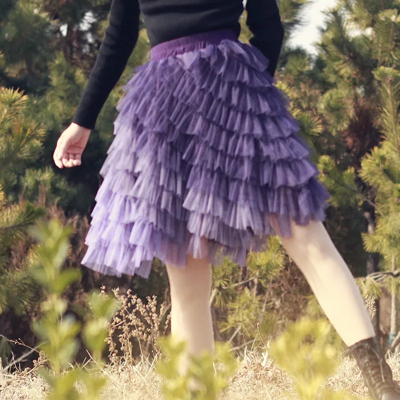 

Spring and Summer New Purple Gradient Short Cake Skirt High Waist Pettiskirt Multi-Layer Irregular