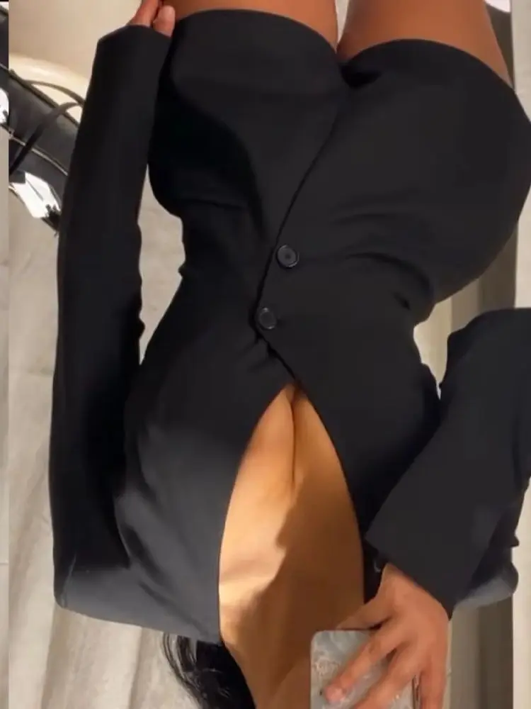 

HH модный женский черный сексуальный v-образный вырез с длинными рукавами и карманами на пуговицах, уличный комбинезон, женский повседневный короткий пиджак, комбинезон