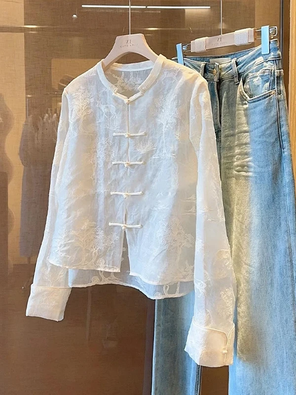 

Elegant Fashionable Long Sleeve Chiffon Shirt Women's Premium Brand 2026 New Summer Apparel Versatile Chinese National Style