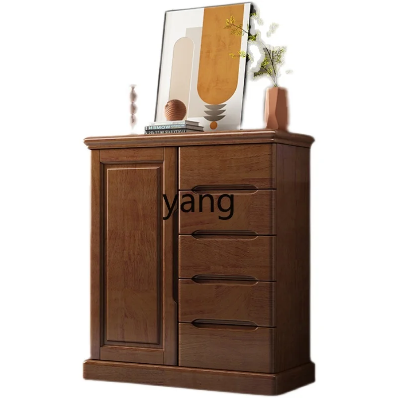 Yjq Solid Wood Chest of Drawers Bedroom Storage Drawer Storage Cabinet Living Room Sundries Low Cabinet against the Wall