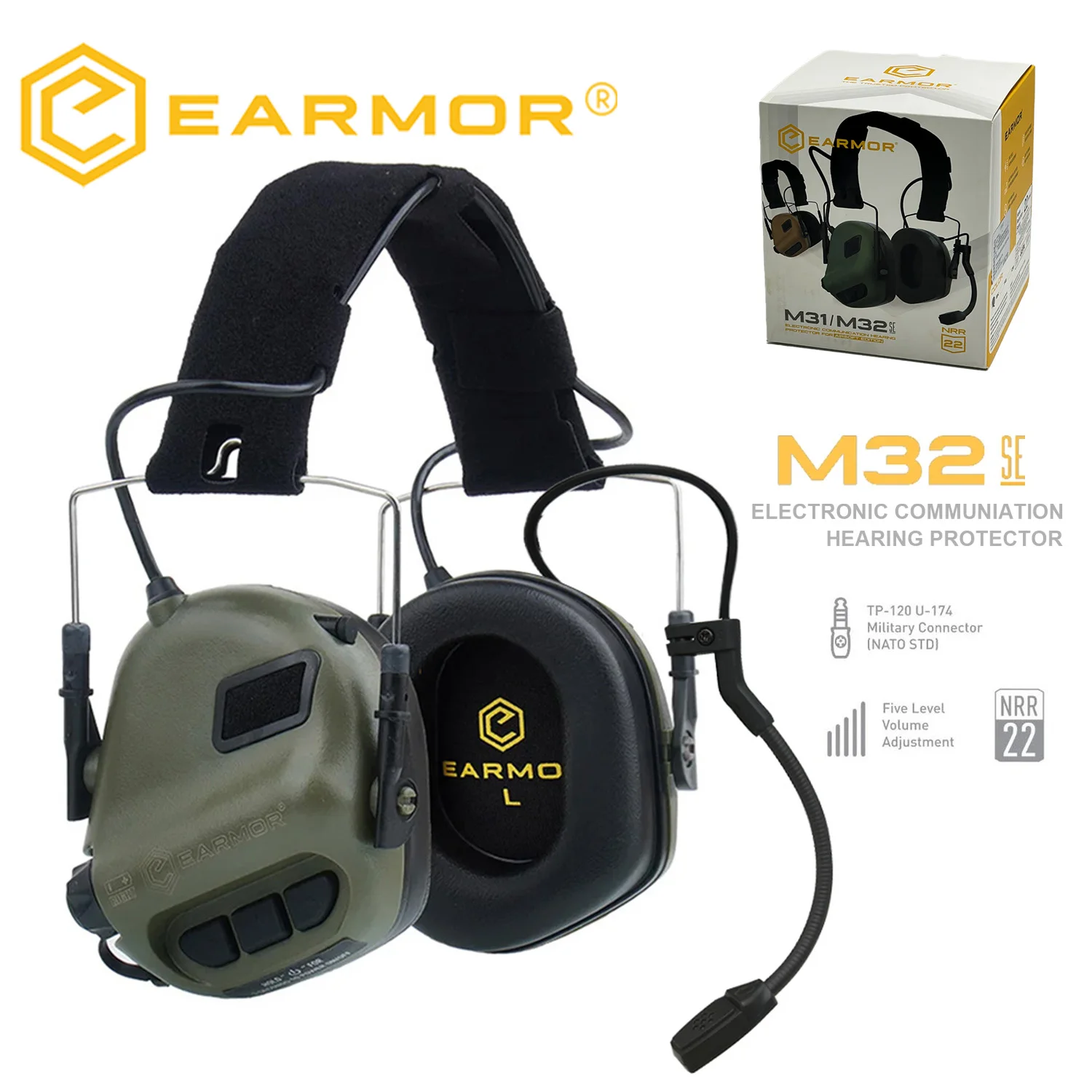 EARMOR M32 SE Electronic Shooting Earmuff Hunting Hearing Protection Noise Reduction Headset for Tactical Communication 22dB
