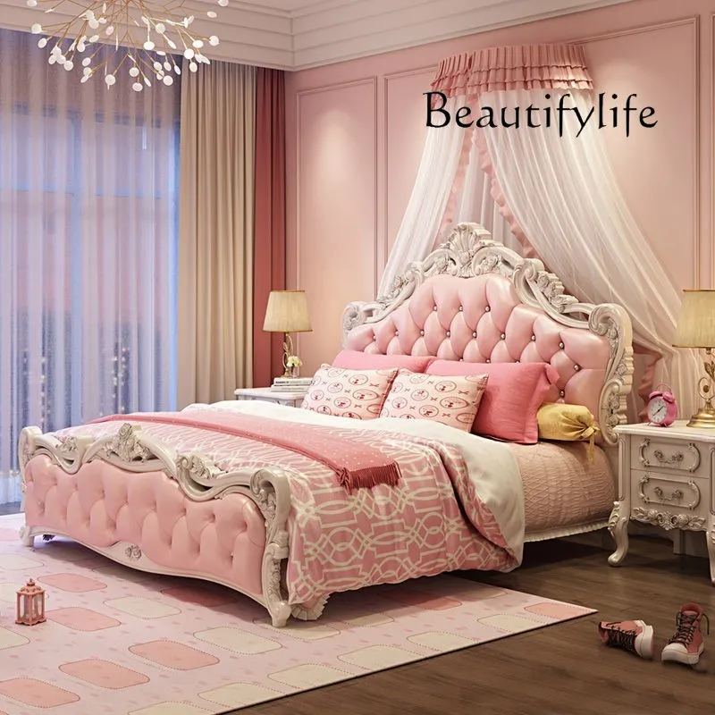 Y cajones Cama doble alta blanca Simple Rosa nórdico italiano 180X200 Cm Cama de lujo ModernGirls Villa Cama muebles matrimoniales