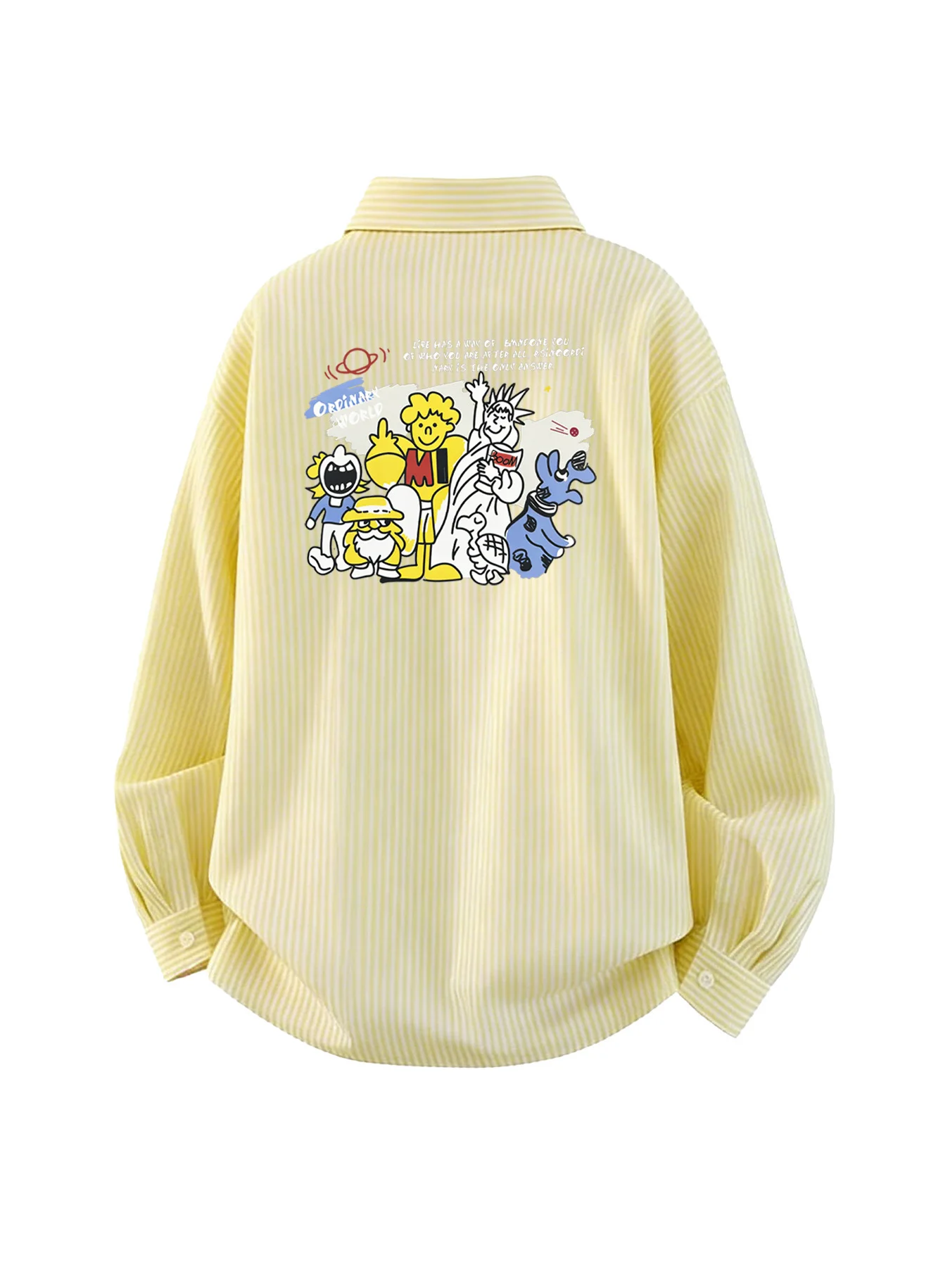 

Trendy men's spring and autumn thin long-sleeve shirt with fun cartoon back design and stripes, versatile for wearing outdoors