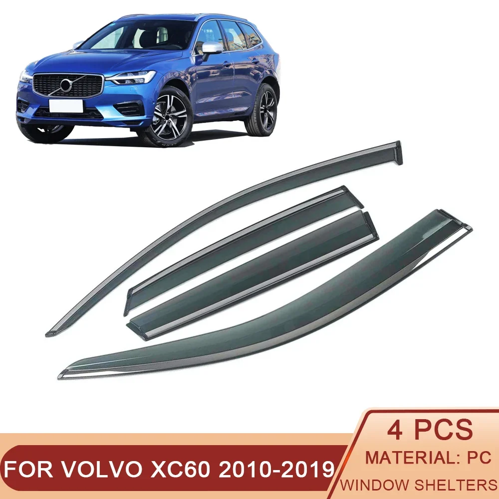 

For VOLVO XC60 V60 2010-2019 Car Window Sun Rain Shade Visors Shield Awnings Shelter Protector Cover Trim Frame Sticker