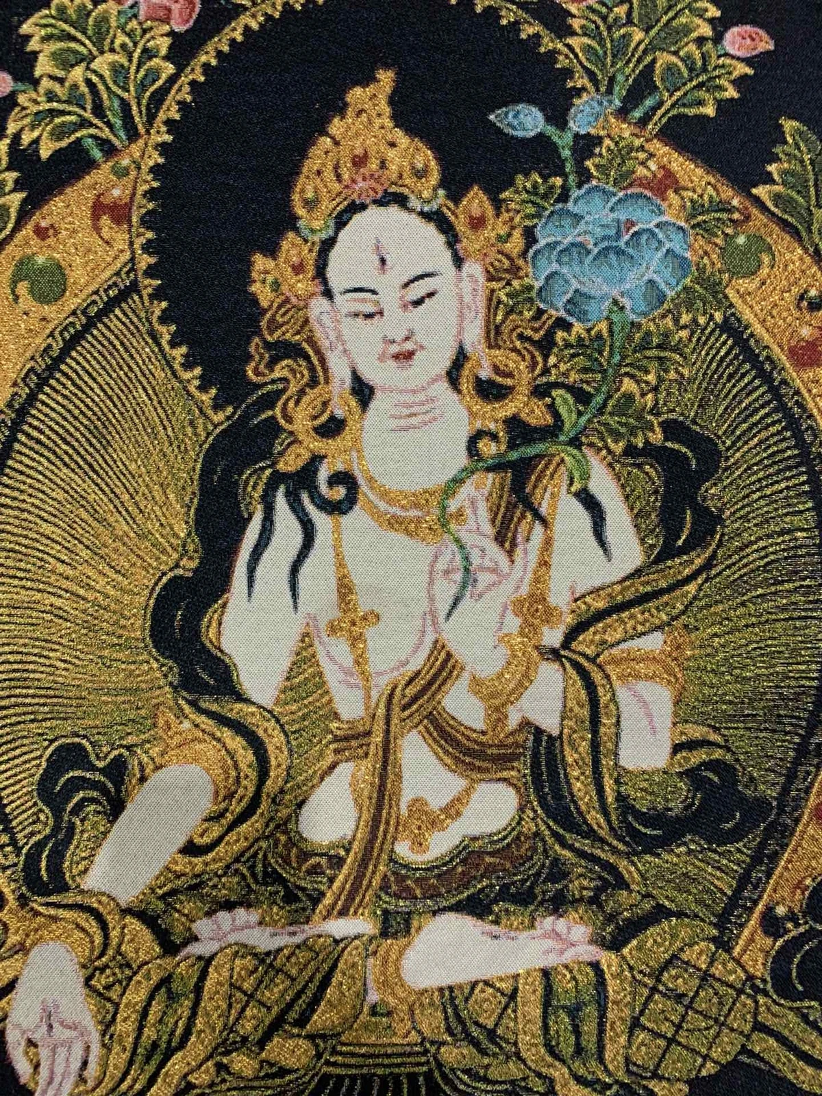 36" Tibetan Cloth Silk Buddhism White Tara Guanyin Thangka Mural Nice Art Work