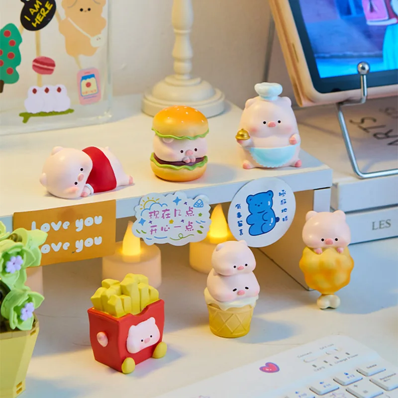 

1/8PCS Piggy Car Ornament Cartoon Pig Adorable Food Toy Figurine Desktop Decorative Resin Sculpture Creative Children's Gift