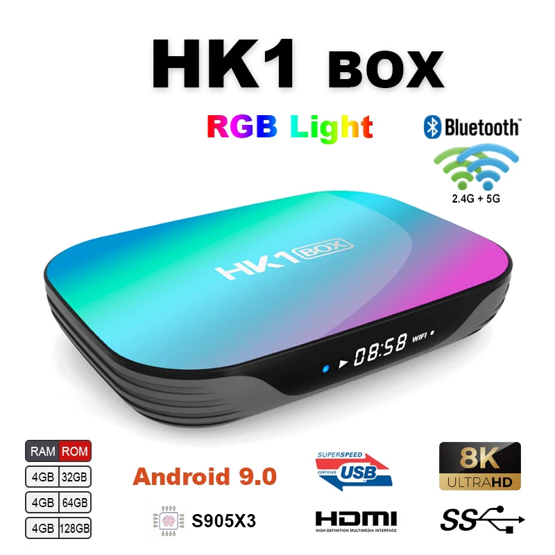 HK1 Android 9.0 Smart TV Box 64GB 128GB Amlogic S905 X3 1000M USB3.0 H.265 4K Support IP &TV Stream Media Player Set top Boxes