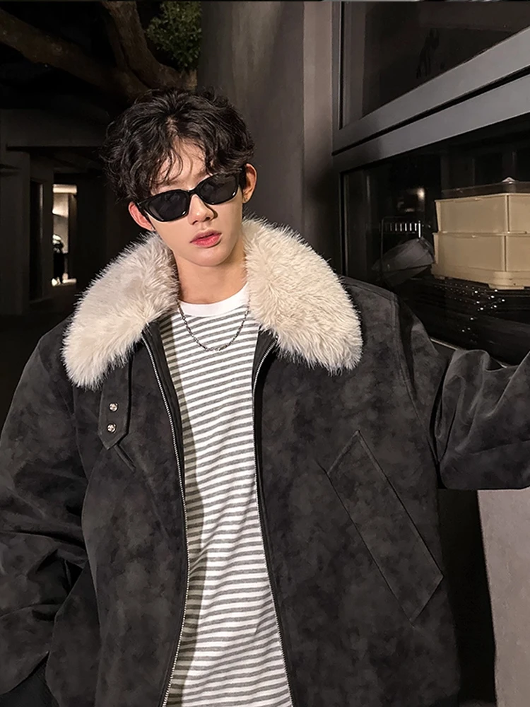 Черный, окрашенный в американском стиле, матовый Jaet, бархатный воротник ягненка, теплая мужская хлопковая одежда, осенне-зимняя молодежная модная повседневная молния