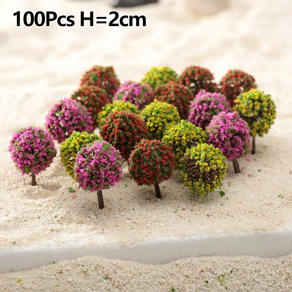 100Pcs/Lot Mixed 3 Colors Flower Model Train Trees Ball Shaped Scenery Landscape 1/100 Scale For Railway Road Kids Toy