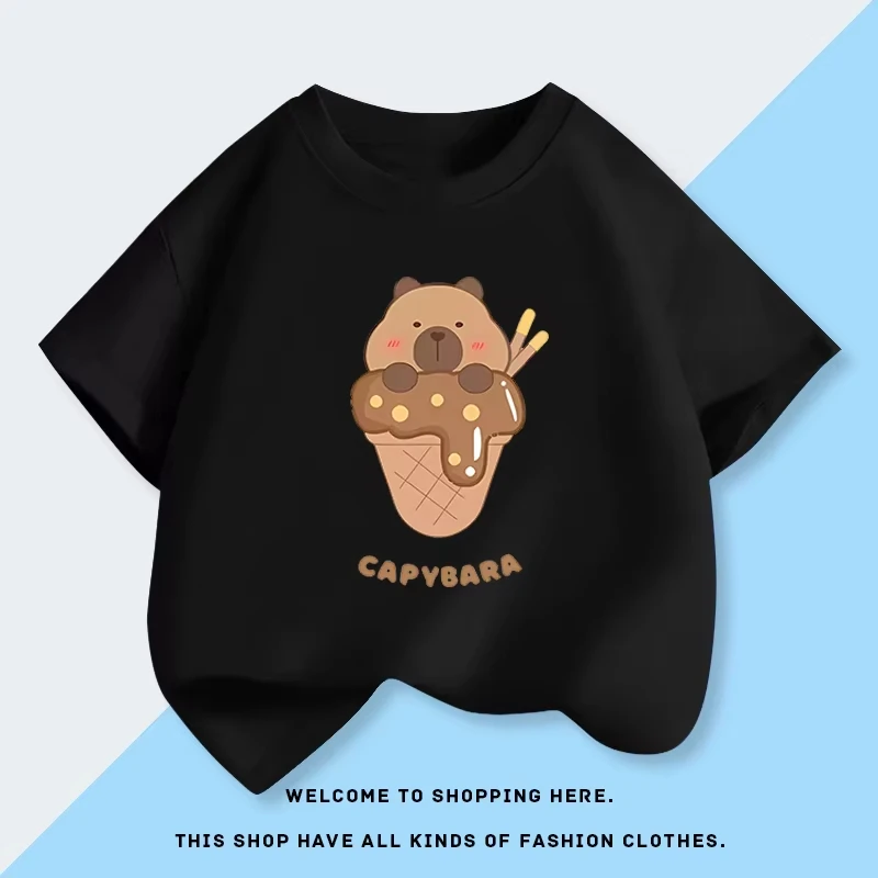 

Капибара, модная детская футболка с мультяшным принтом, летняя повседневная модная детская одежда из чистого хлопка с короткими рукавами