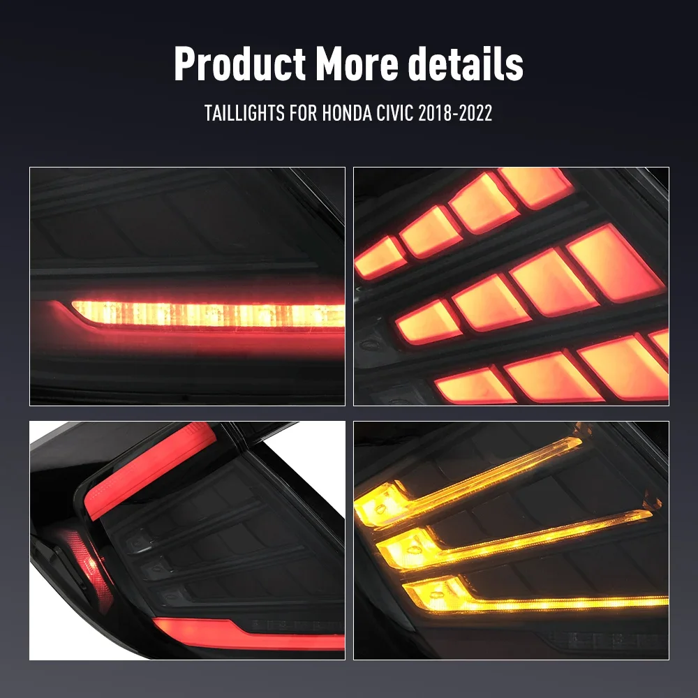 Para tylnych świateł LED do Hondy Civic 2018-2022 DRL światła cofania, hamowania, kierunkowskazów, Plug and Play, kompletny zestaw tylnych świateł samochodowych