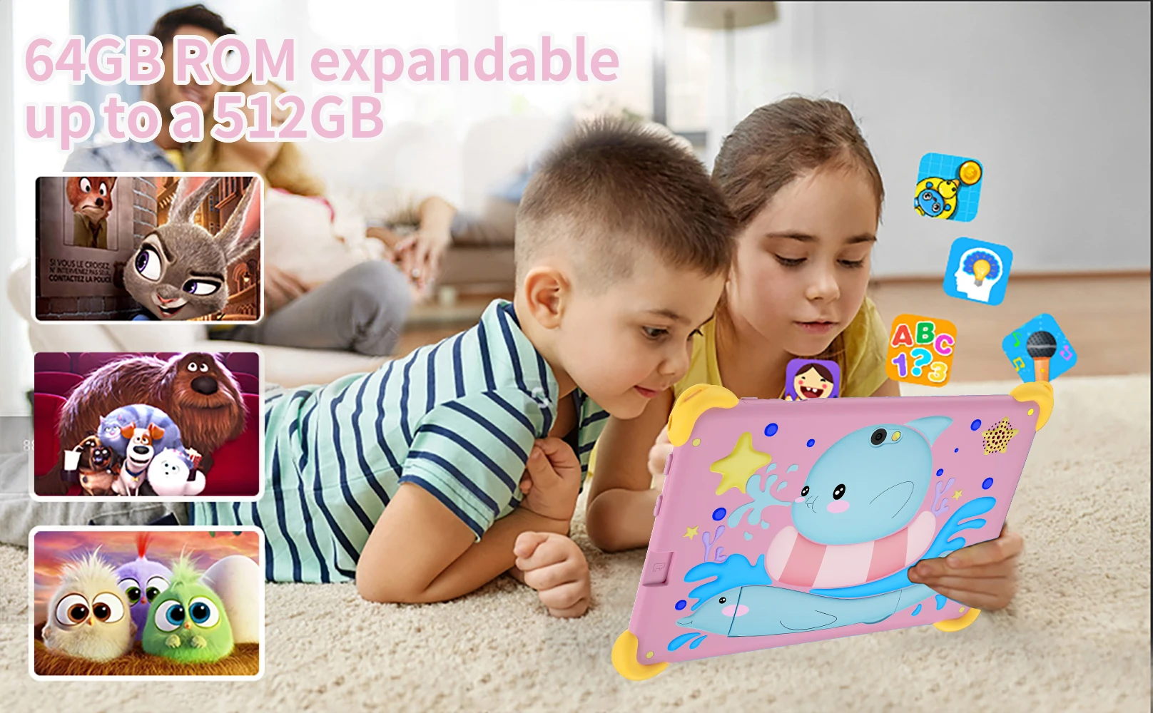 5G Wi-Fi 7 Inch Kid Tablet 4GB RAM 64GB ROM 4000MAH Battery Dual Camera Children's Android 12 Gift Kids
