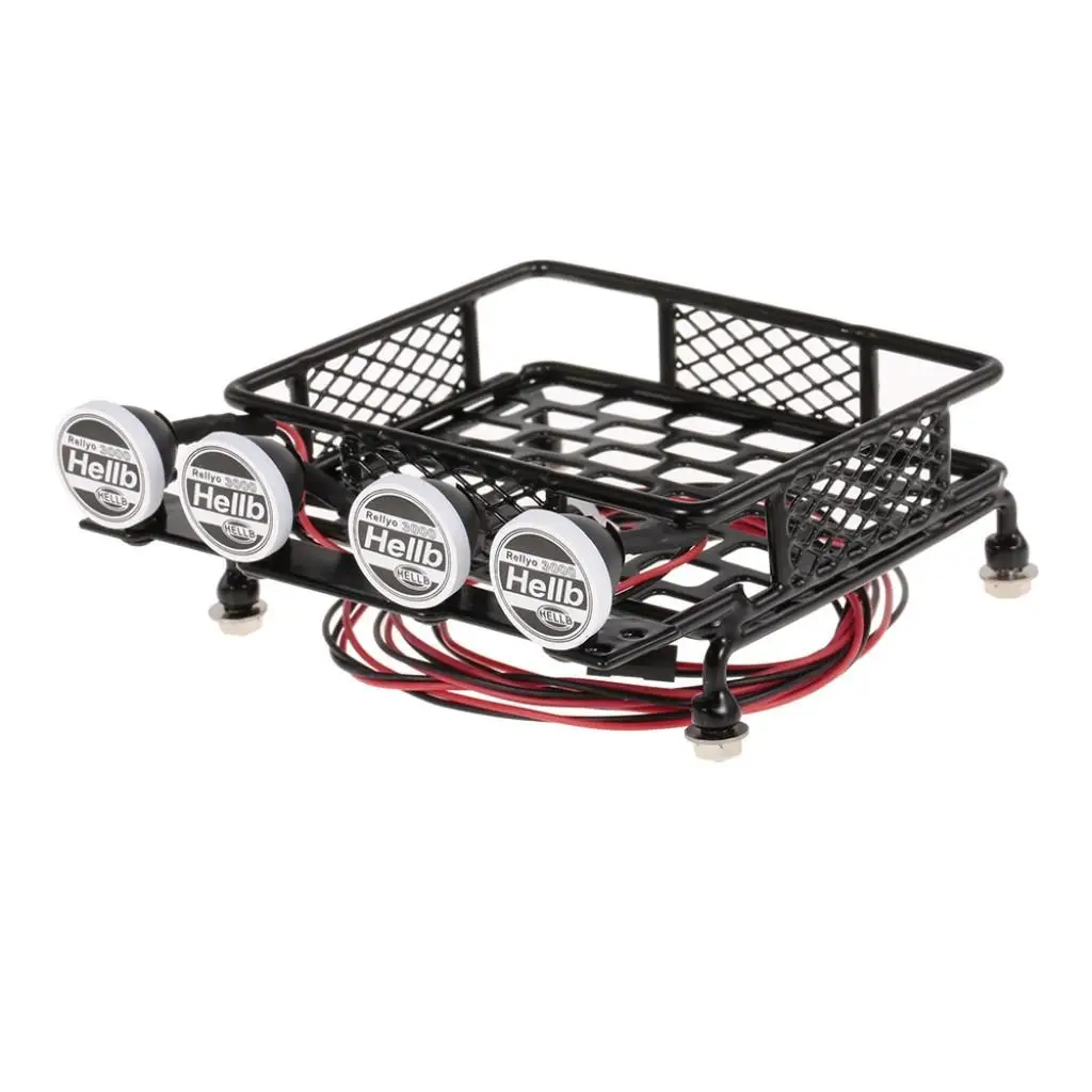 

Durable Iron RC Car Roof Rack with Multi-color LED Lights for 1/10 Scale Crawler Truck Luggage Tray