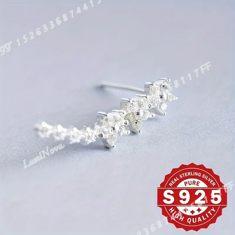 925 Sterling Silver Spliced Row Sparkling Cute Delicate Elegant Hypoallergenic Jewelry for Music Festival Wearable Fashion