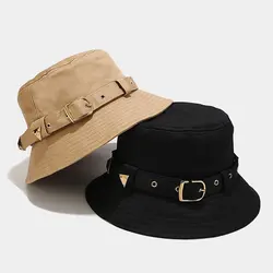 2023 Spring Cotton Belt Buckle Bucket Hat Fisherman Hat Outdoor Travel Sun Cap For Girl And Women 145