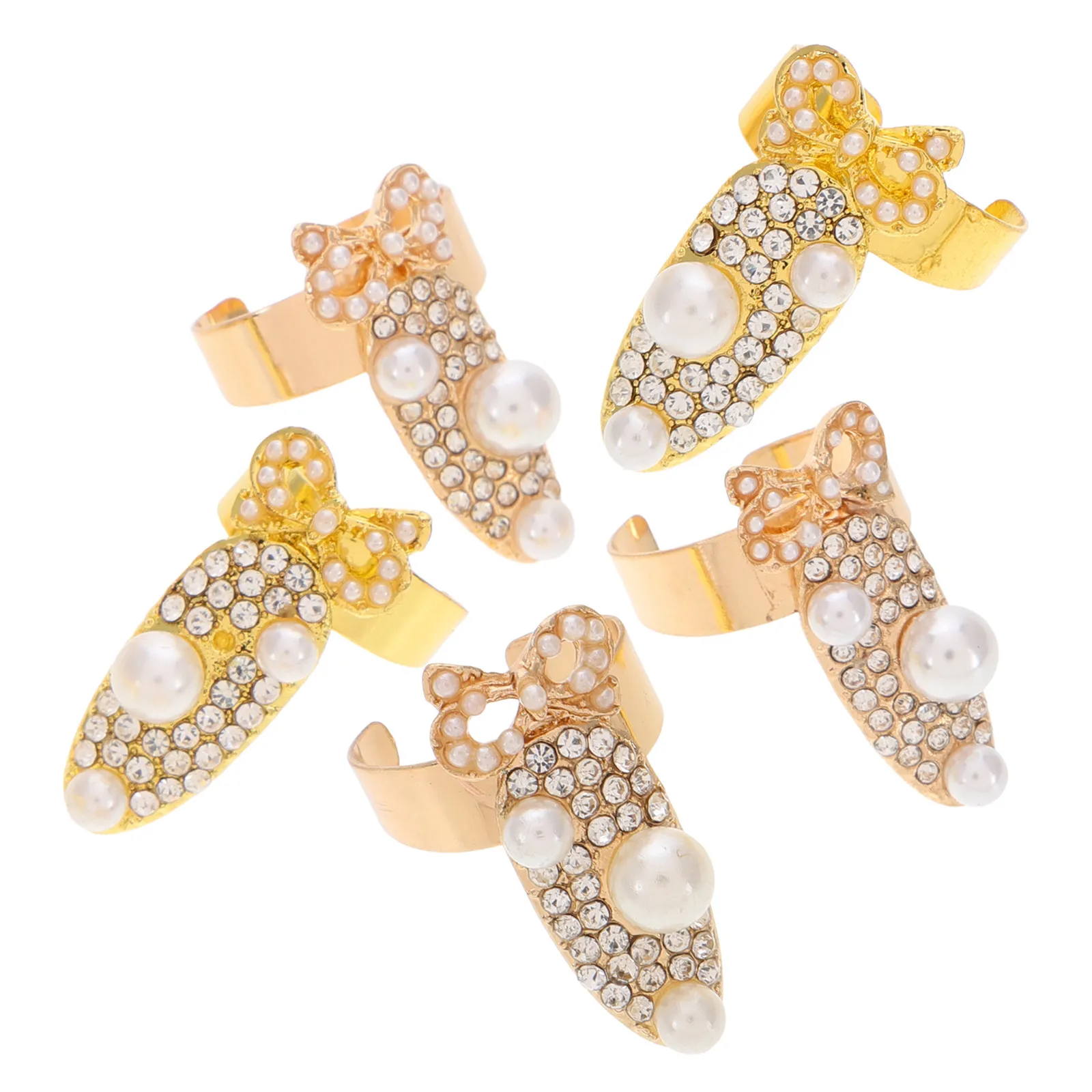 

5 шт. золотистых колец для ногтей с бантом-бабочкой, 2,8*1,5 см, 13 мм, из цинкового сплава, со стразами, полые, в стиле панк, женские, с бантом, для декора пальцев