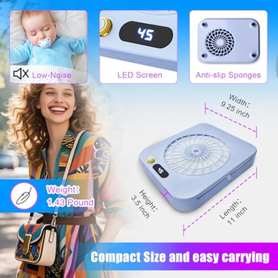 Colector de polvo para uñas, aspirador inalámbrico recargable para polvo de uñas, portátil con filtro reutilizable, potencia de succión de 4300 RPM, ventilador técnico para uñas E