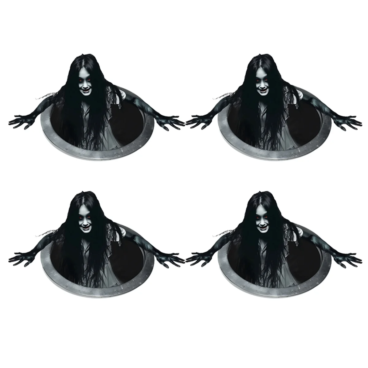 

A72P Halloween Floor Wall Decal, Long Hair Female Horror Wall Sticker, 3D Realistic Horror Floor Sticker