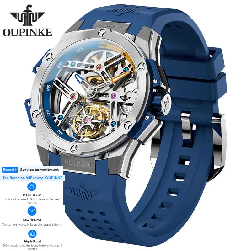 

OUPINKE 8003 Tourbillon Men Watch Comfortable Silicone Strap Automatic Mechanical Wristwatch for Men Luxury Watch