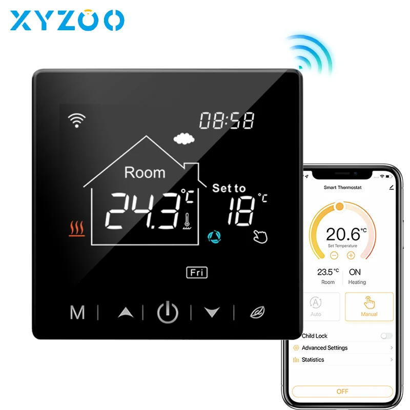 Tuya-Thermostat WiFi Intelligent pour Chauffage Électrique au Sol, Microphone à Eau/Gaz, Température Ambiante, Télécommande, Google Home Cleax