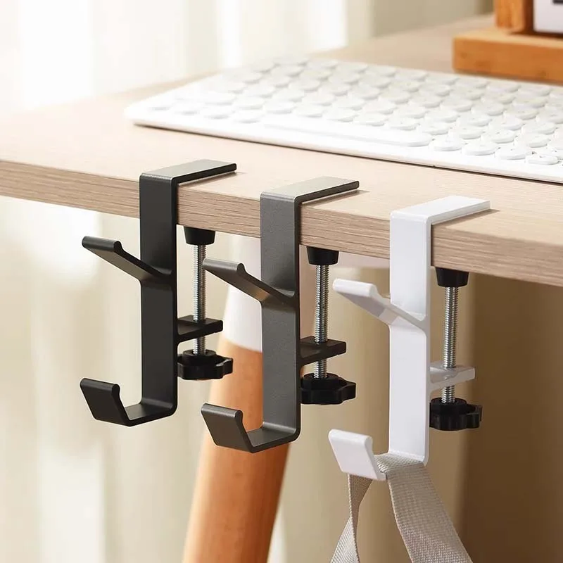 1pc Adjustable Desk Edge Hook Headset Desk Hanger Backpack Storage Hanging Hook Holder Punch-free multi-functional Hanging Hooks