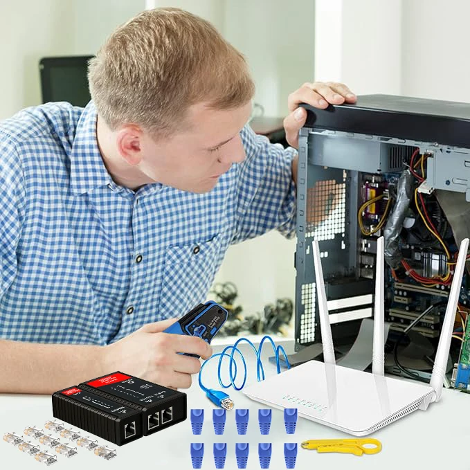 

Набор инструментов для обжима RJ45: обжимной инструмент-кусачки для модульных разъемов Cat6a, Cat6, Cat5, Cat5e 8P8C, инструмент для обжима Ethernet-кабелей