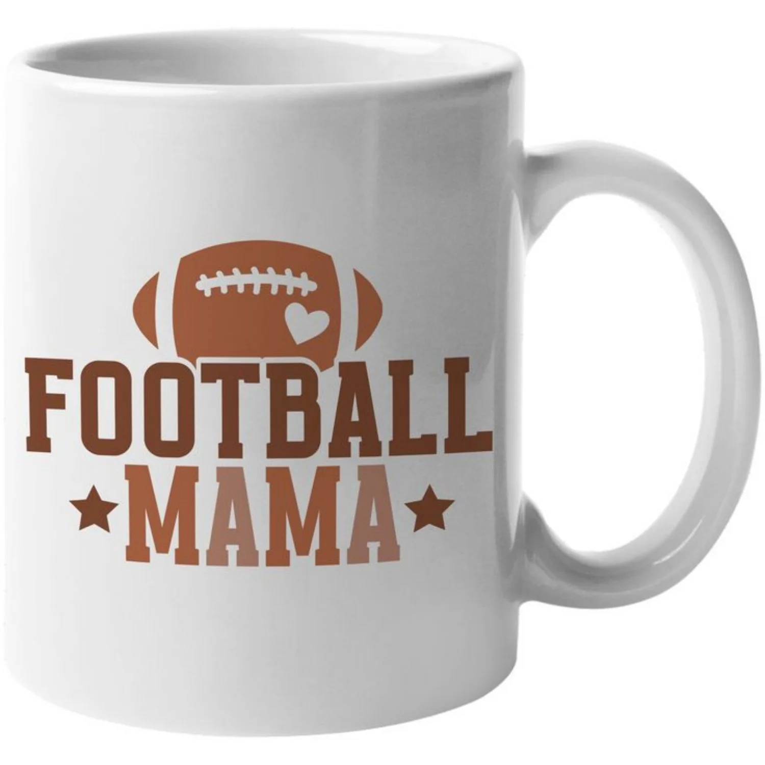 11oz single coffee and tea cup, artistic design featuring a football mom and the ball