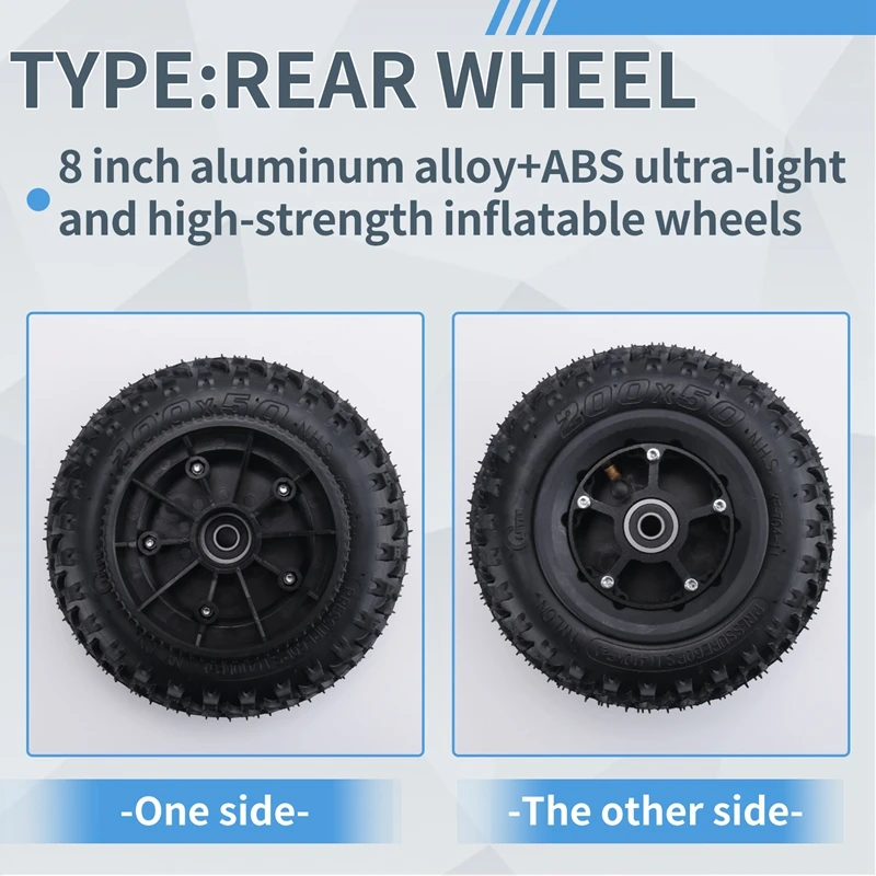 A30P-Rear Wheel 8 Inch 200X50 Pneumatic Tires For Electric Skateboard Damping Cross Country Skateboard Tubeless Tyre Parts