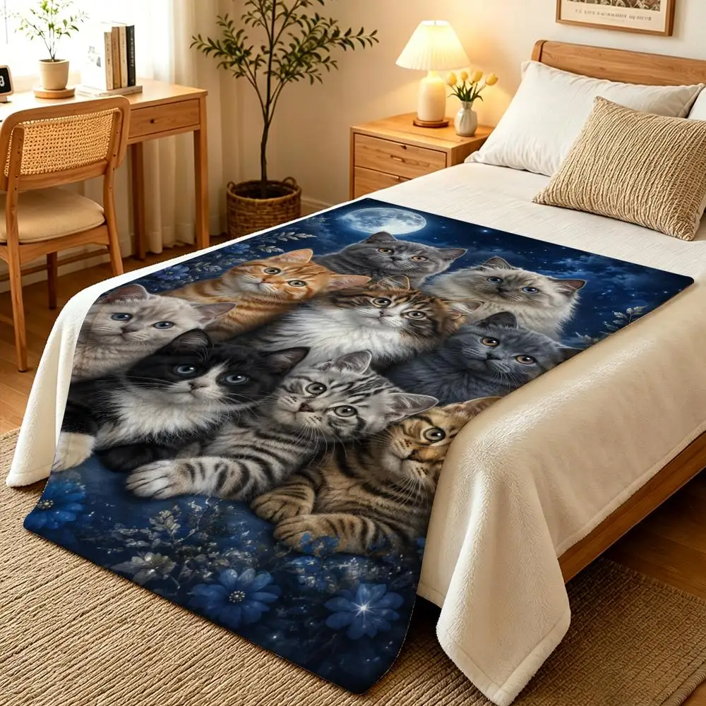 Cosmic Garden Cats Throw Blankets Soft Warm Flannel Blanket Bedding for Bed Living room Home Sofa