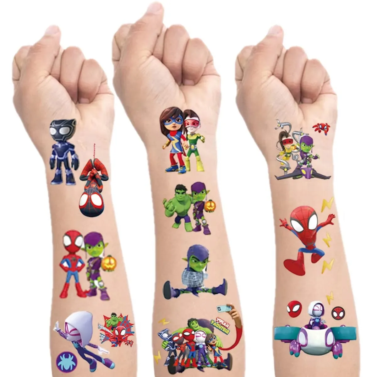 Spidey y sus amigos increíbles pegatinas de tatuaje, tema de SpiderMan, PartyT pegatina de attoo, favores para niños, regalos de fiesta de cumpleaños