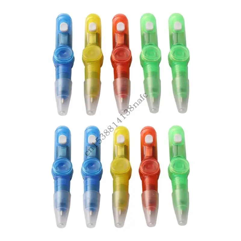 

594F Набор из 10 вращающихся светодиодных шариковых ручек для снятия стресса, пишущих инструментов разных цветов для офиса, и
