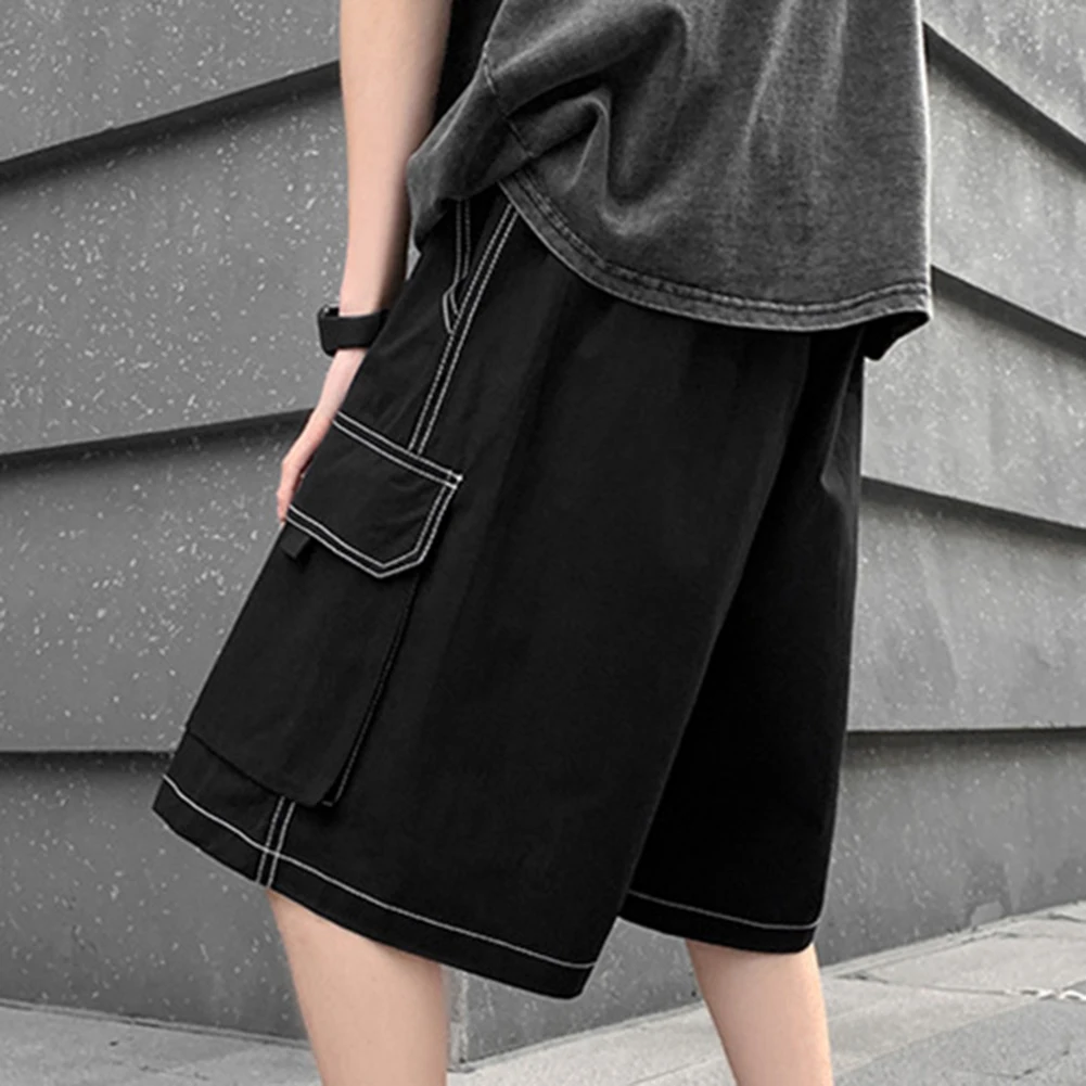 Shorts Men Pants Vacation Daily Holiday Non Stretch Polyester High Waist Knee-Length Straight Summer Big Pocket