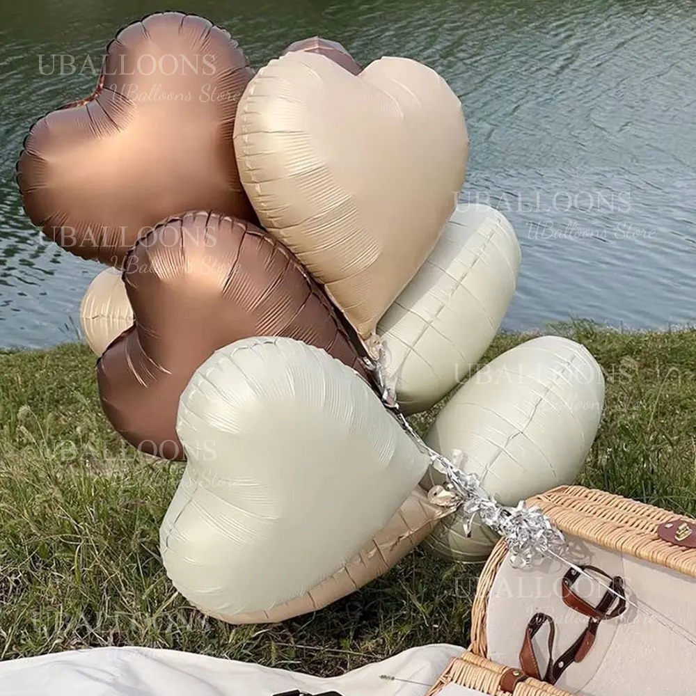 12 Stück cremefarbene Geburtstags-Folienballons, Aprikose, Braun, Beige, Herz, Stern, Heliumballons für Boho, Babyparty, Geburtstagsparty-Dekoration – Detail 4