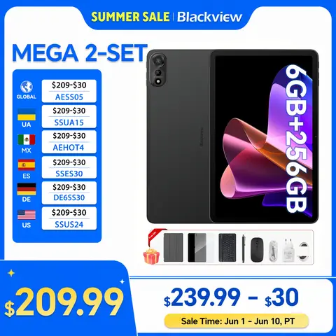 Blackview MEGA 2 Tablet PC Set With Keyboard, Mouse, Stylus, 12'' 2K Display 12GB+24GB RAM 256GB ROM, Android 15 Tablet, 9000mAh