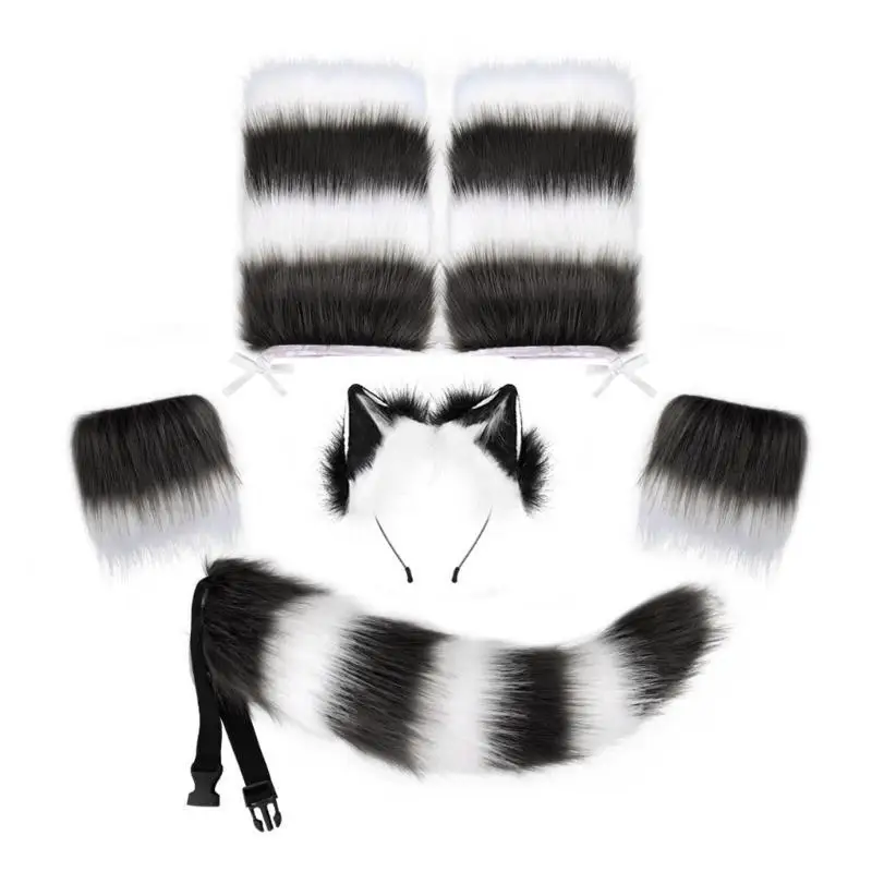 

652F Animal Costume Wolf Ear Headband Long Tail Anime Cosplay Costume Accessories for Kid Adult Halloween Party Dress-up