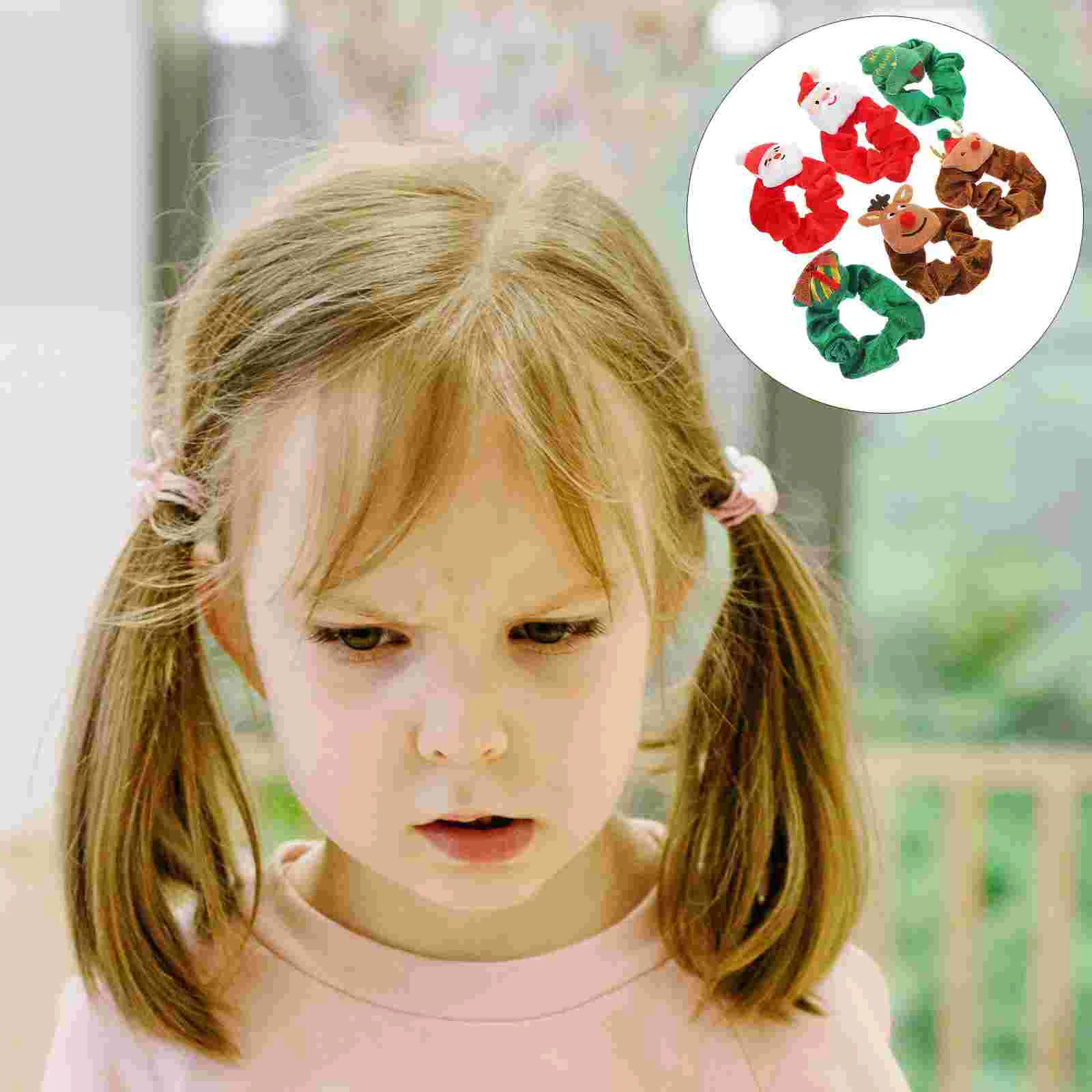 6 Pcs Hair Ribbons Christmas Pig Intestines Scrunchies Ties Party Decors Elasticity Headband Rope Cartoon Ropes Ponytail Child