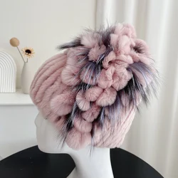 2023 Fur Winter Hat for Women 100% Real Rex Rabbit Fox Fur Hat Rex Rabbit Fur Caps Lady Winter Warm Headwear Women's Fur Hats