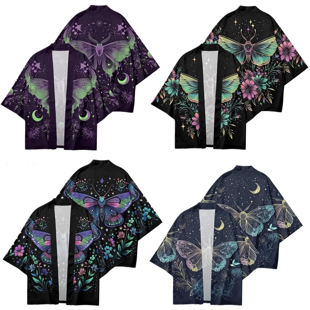 

Men Butterfly Print Lightweight Kimono Japanese Style Casual Robe Cape Casual Open Front Beach Cardigan Coat Outwear