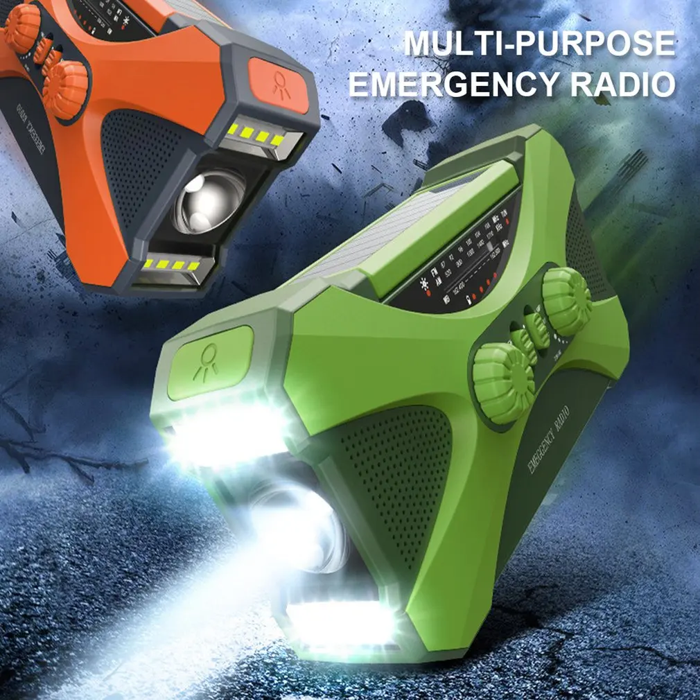 Hot 2PCS 10000mAh Emergency Radio Solar Hand Crank Radio FM AM NOAA LED Flashlight SOS Alarm Power Bank Speaker רדיו ופנס חירום