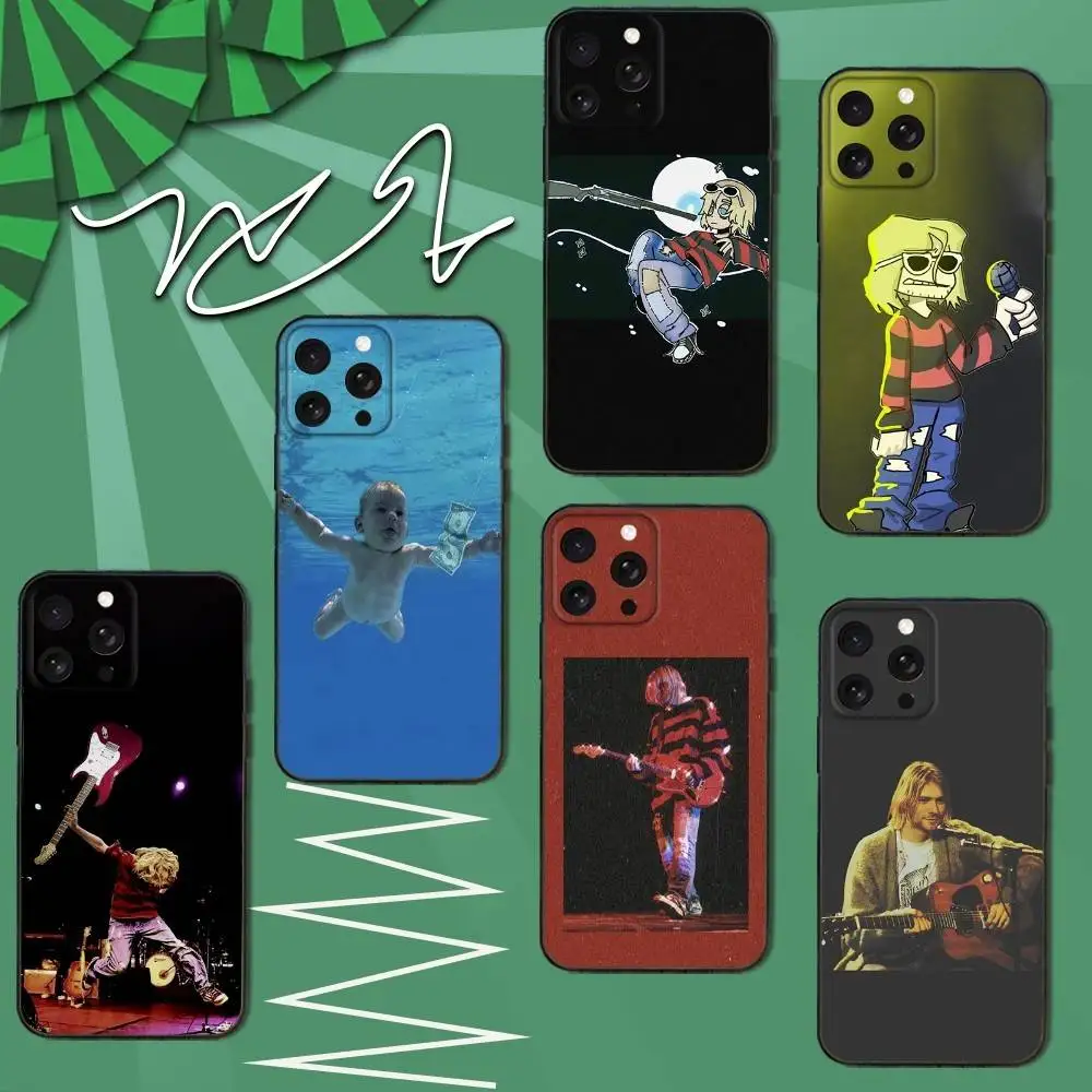 

K-Kurt Singer Cobain-es Phone Case For iPhone 12,13,14,11,12,17,16,15,Plus,Pro Max,XS,X,XR,SE,Mini,Soft Silicone Black Cover