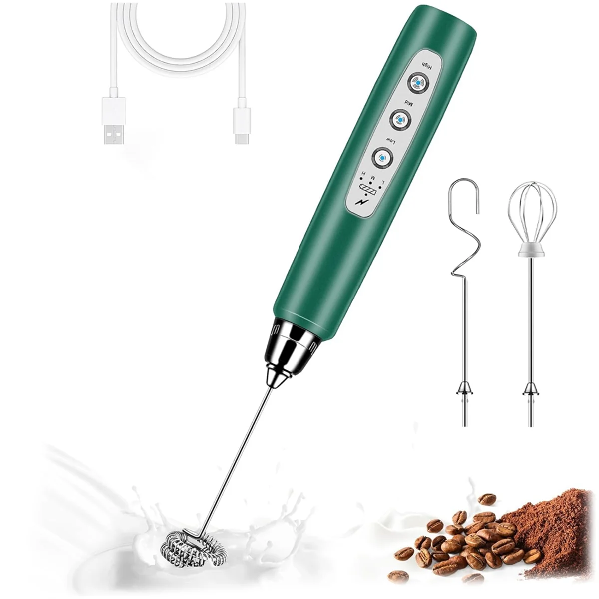 

Milk Frother Handheld for Coffee, Electric Whisk, Drink Mixer with Stainless 3 Whisks, Rechargeable Hand Frother