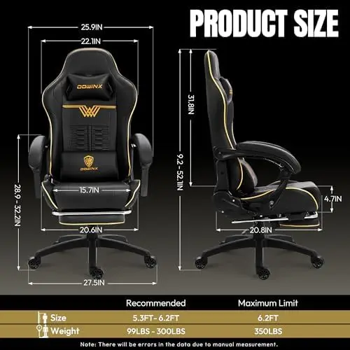 Big and Tall Gaming Chair, 350LBS with Massage Lumbar Footrest view 2